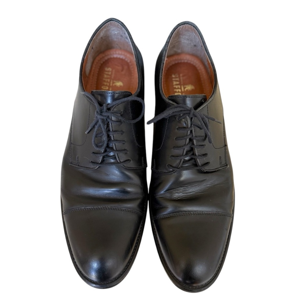 Stafford Tailored Culture Oxfords Dress Shoes Black Leather Size 12